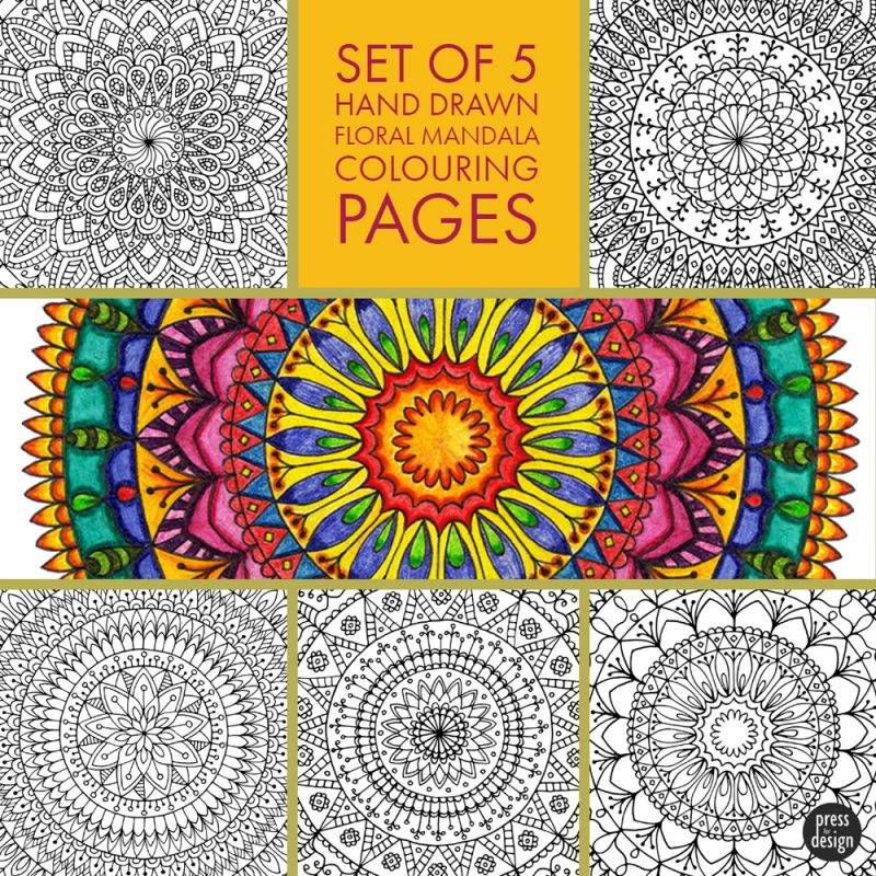 5 Floral Mandala Colouring Pages