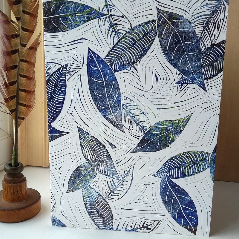 Blue Leaves of Winter A5 greetings card