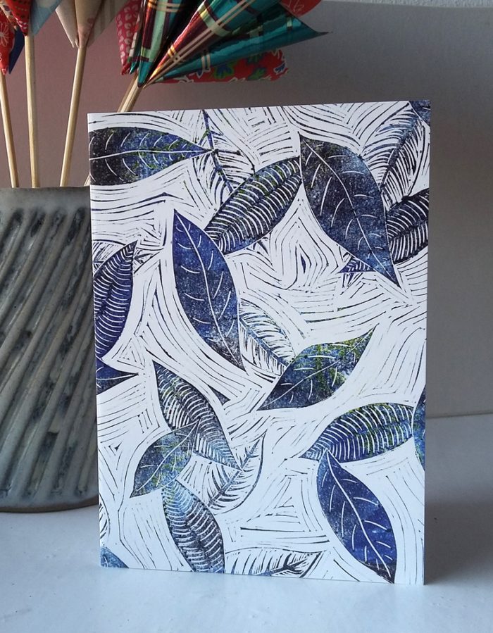 Blue Leaves of Winter greetings card