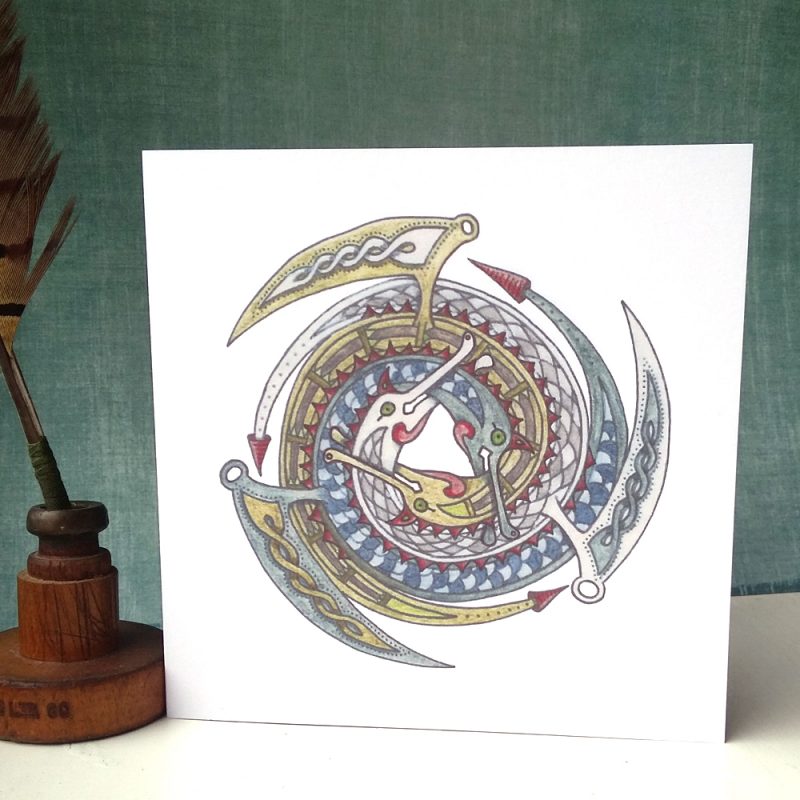 Celtic Spiralling Dragons greetings card