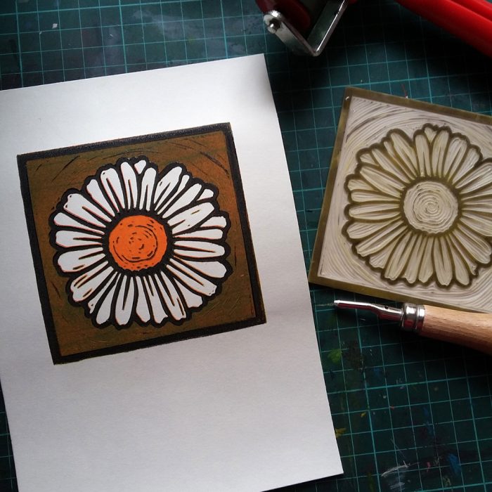 Daisy lino print production