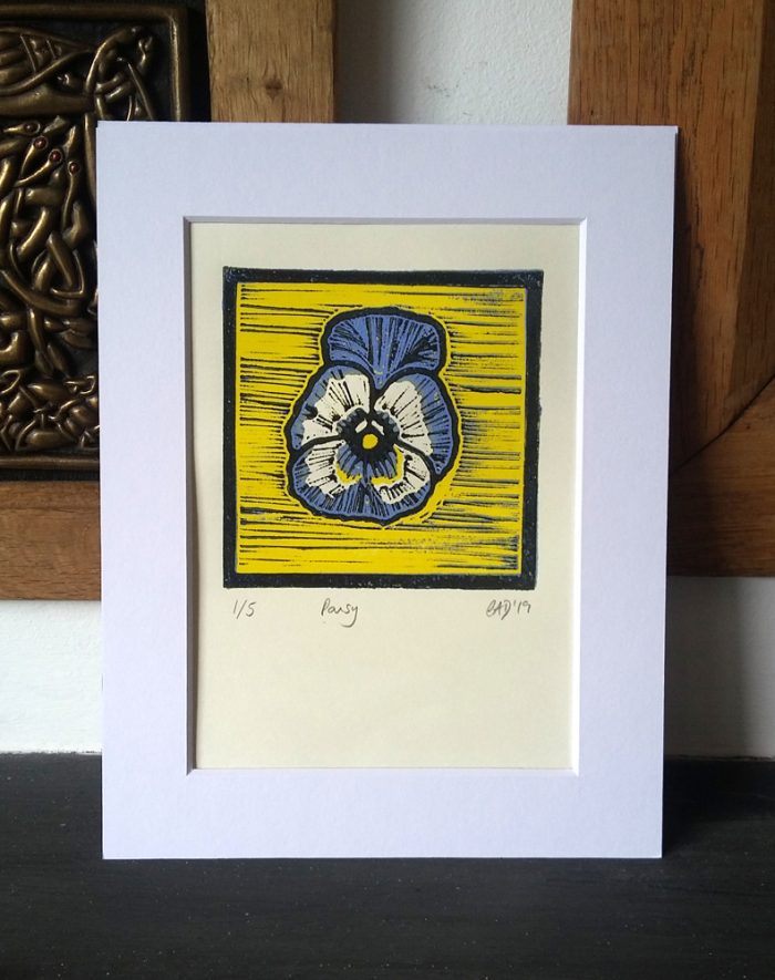 Pansy lino print