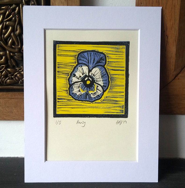 Pansy lino print