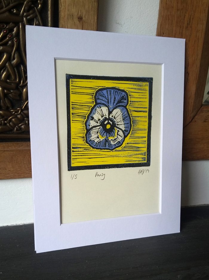 Pansy lino print