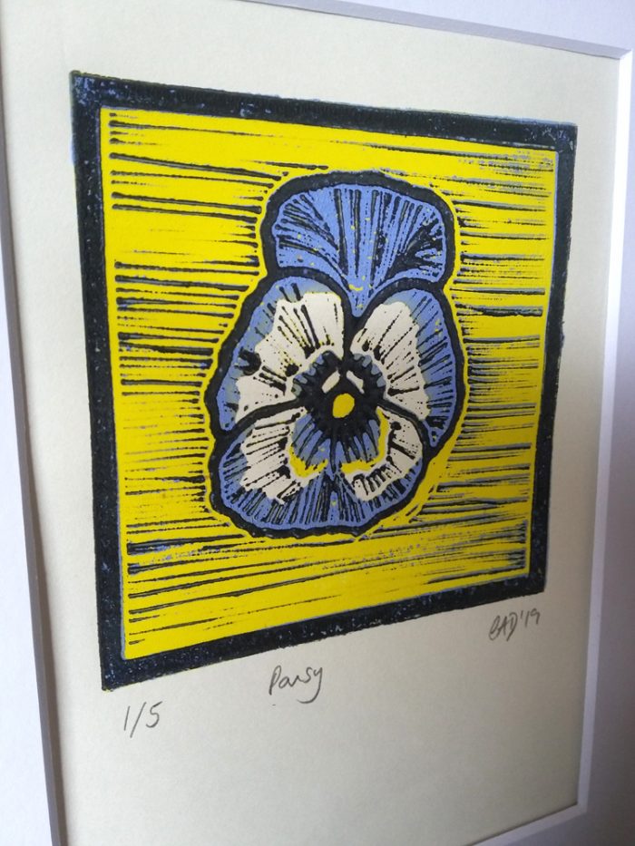 Pansy lino print