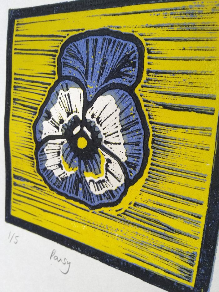 Pansy lino print