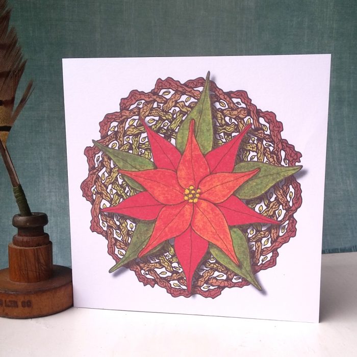 Poinsettia and Celtic Wreath greetings card