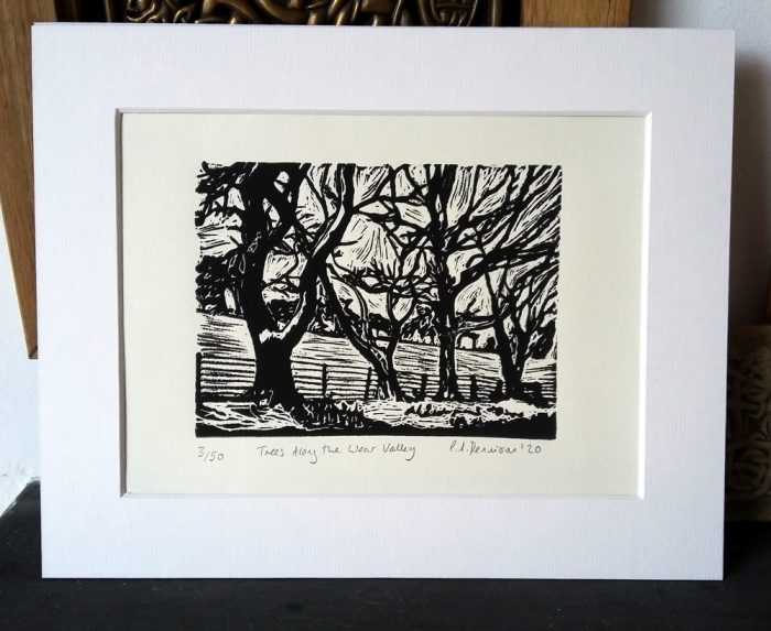 Trees Along the Wear Valley lino print
