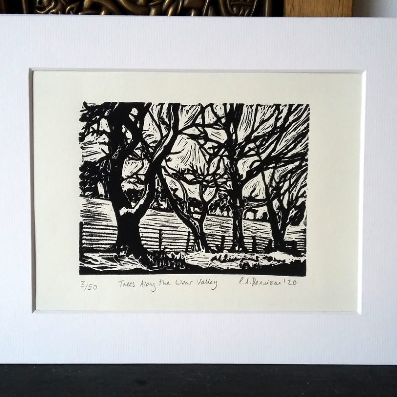 Trees Along the Wear Valley lino print
