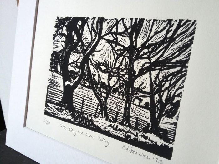 Trees Along the Wear Valley lino print