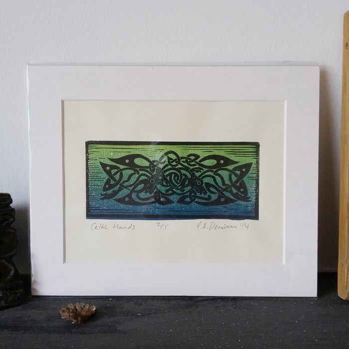 Celtic Hounds lino print