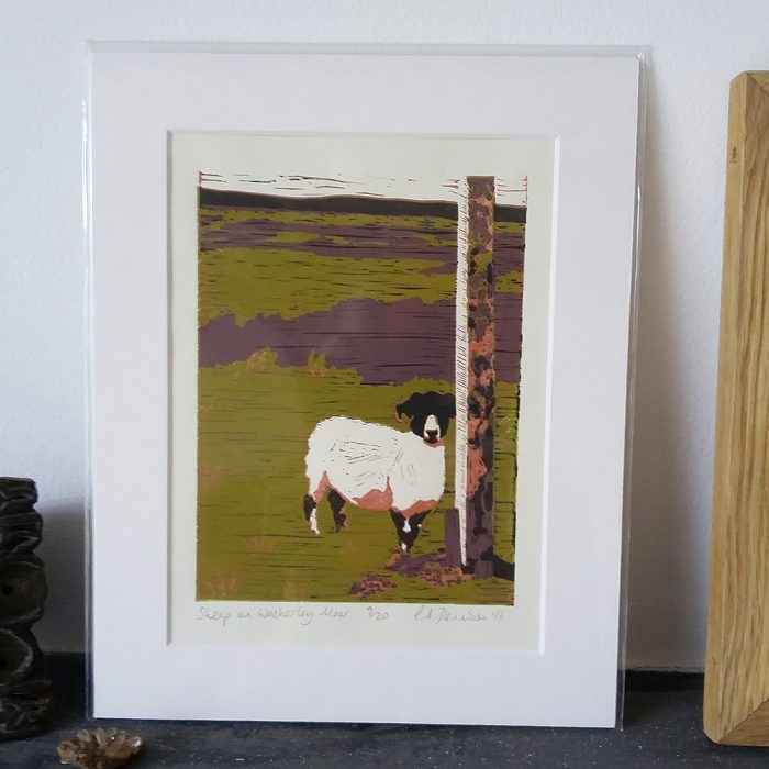 Sheep on Waskerley Moor lino print