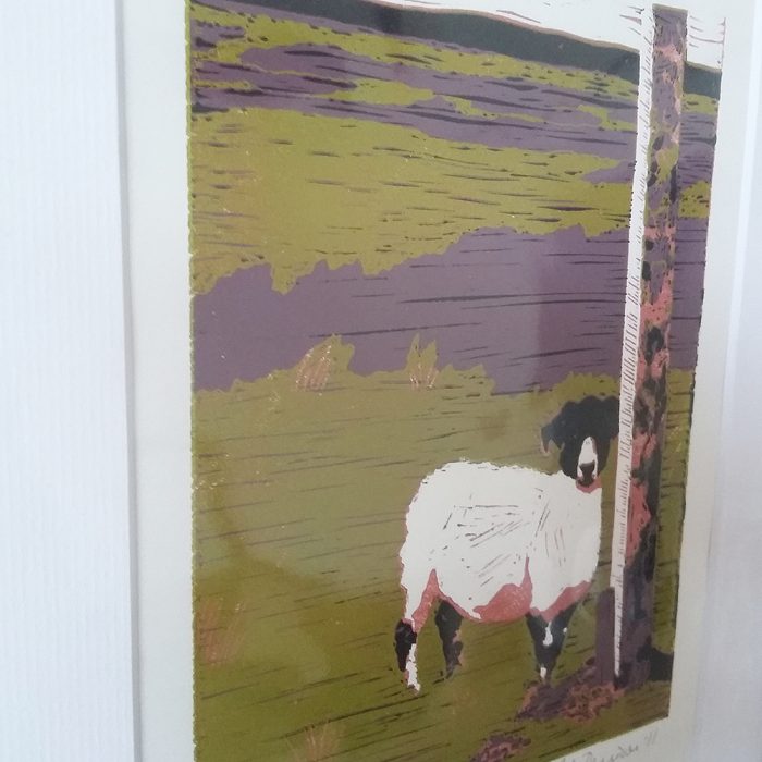 Sheep on Waskerley Moor lino print