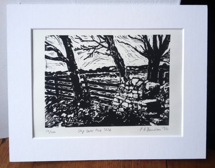 Step Over the Stile lino print