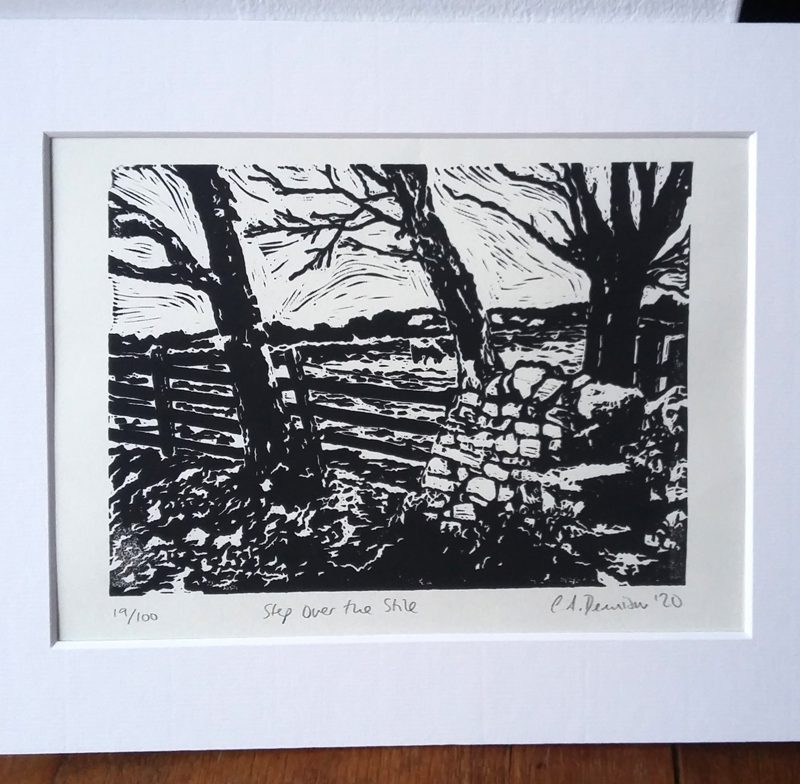 Step Over the Stile lino print