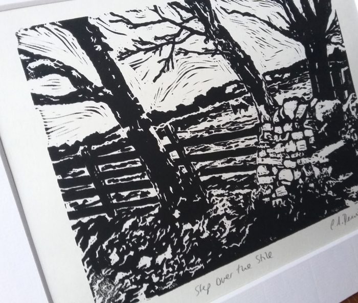 Step Over the Stile lino print
