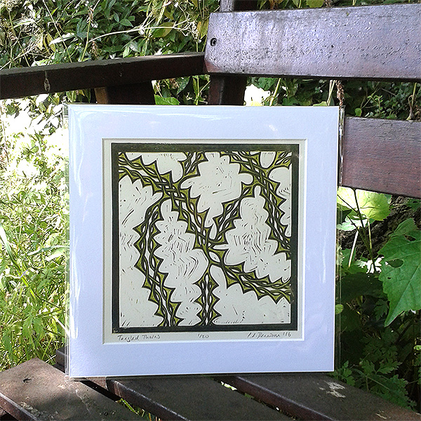 Tangled Thorns lino print