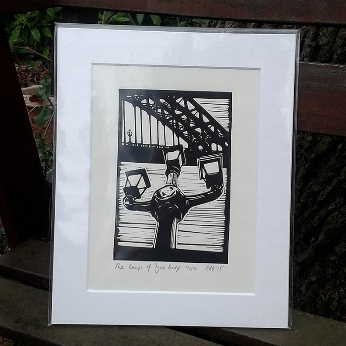 The Lamps of Tyne Bridge lino print