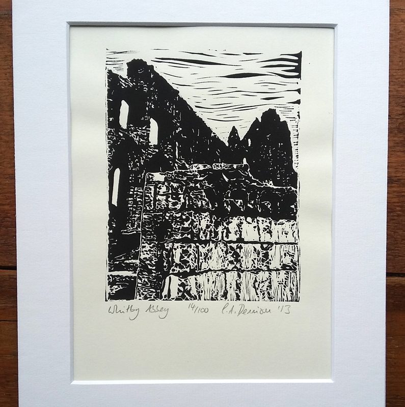 Whitby Abbey detail lino print