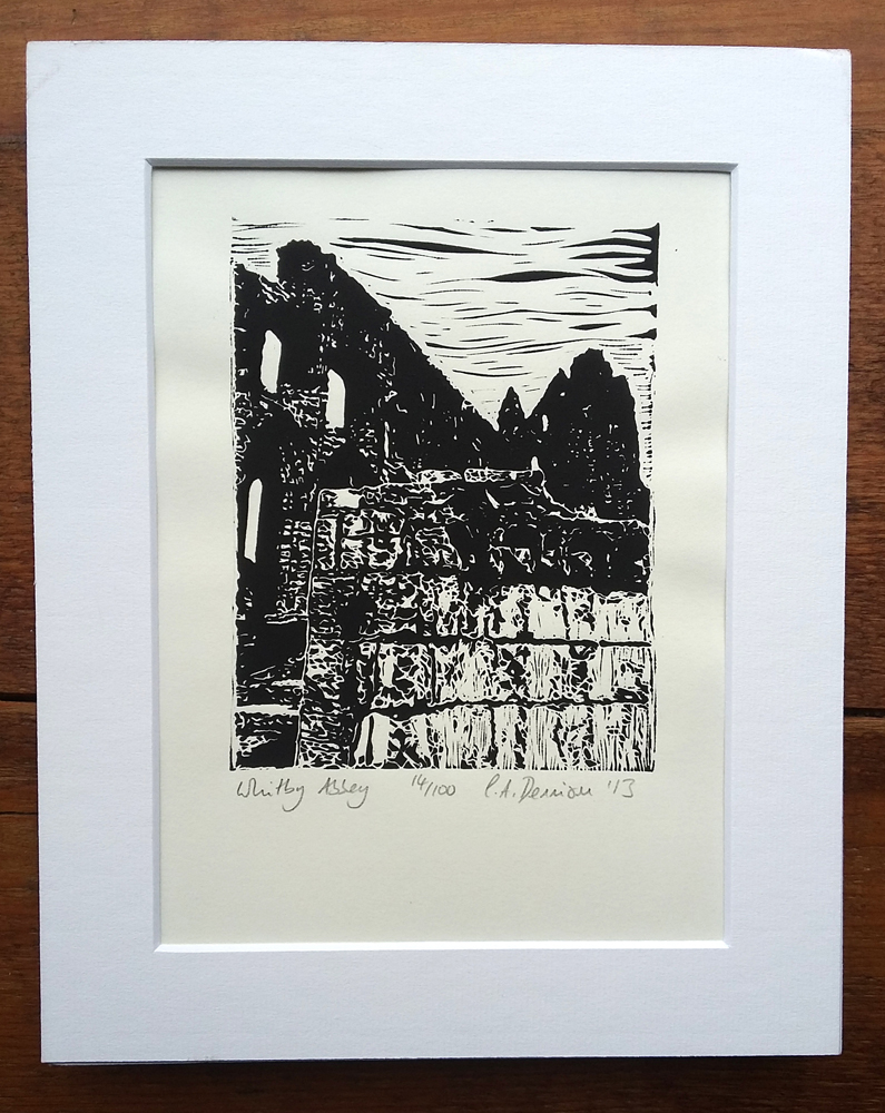 Whitby Abbey detail lino print