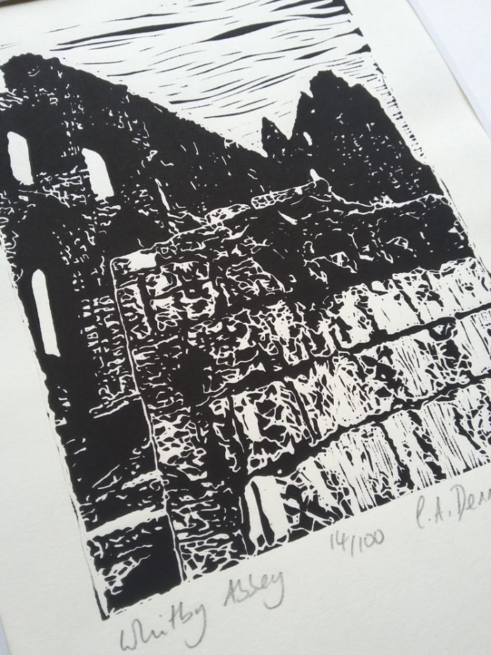 Whitby Abbey detail lino print